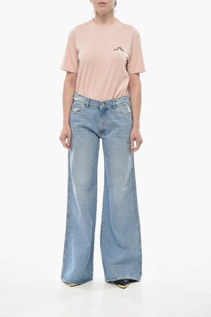 Jeans Palazzo in Denim Lavaggio Chiaro