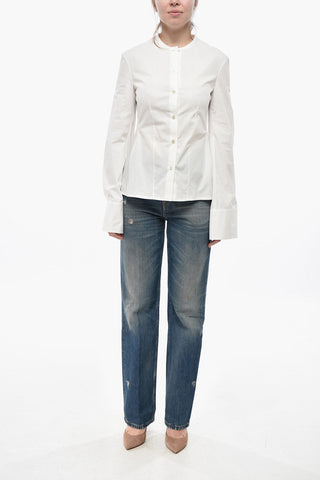 Cotton Poplin Shirt with Mandarin Collar