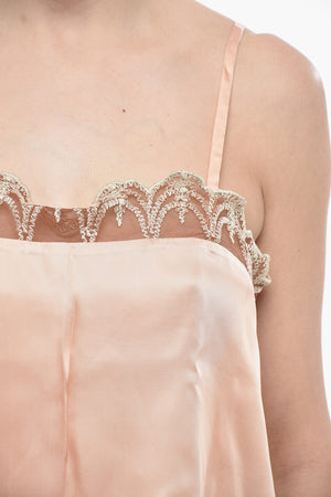 Slip-Top aus Satin mit Spitzendetail