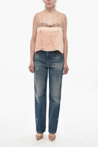 Satin Slip Top with Lace Detail