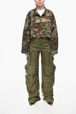 Kurz geschnittene Sahariana-Bluse aus Baumwolle im Camouflage mit Strass