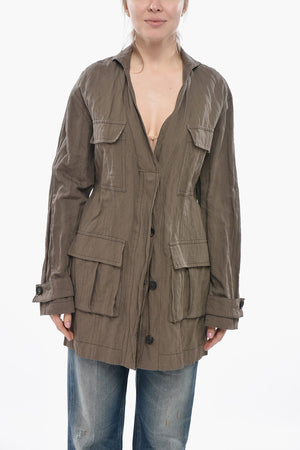 Saharischer Overshirt Aus Baumwollmischung Mit Knittereffekt