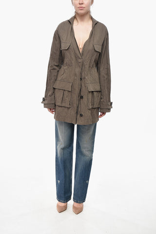 Saharischer Overshirt Aus Baumwollmischung Mit Knittereffekt