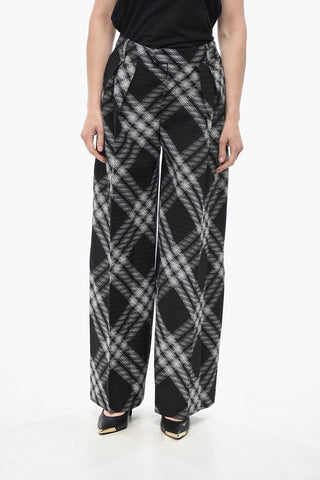 Pantaloni a 2 Pince in Lana Motivo Tartan