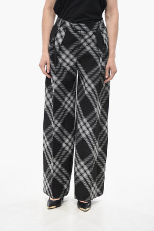 Pantaloni a 2 Pince in Lana Motivo Tartan