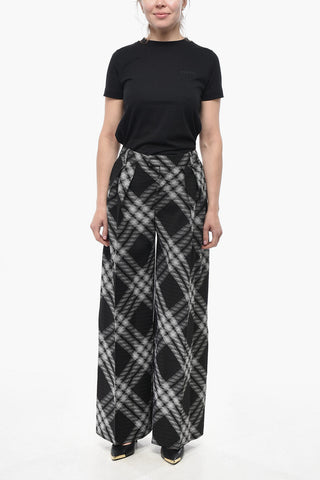 Pantaloni a 2 Pince in Lana Motivo Tartan