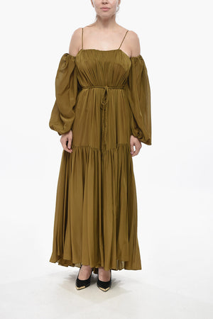 Chiffon Ruffled Dress with Puff Sleeves