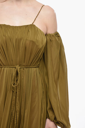Chiffon Ruffled Dress with Puff Sleeves