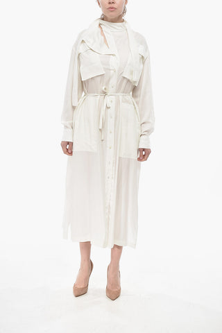 Tie Neck Shirt Dress With Drawstring Waist