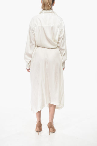 Tie Neck Shirt Dress With Drawstring Waist