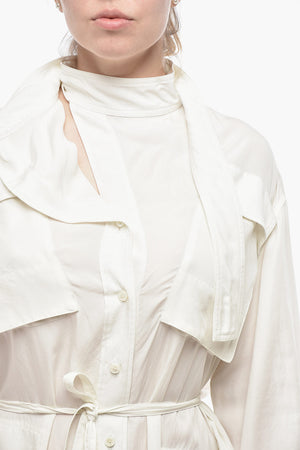 Tie Neck Shirt Dress With Drawstring Waist