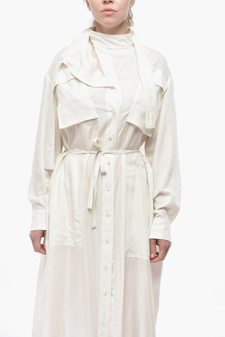 Tie Neck Shirt Dress With Drawstring Waist