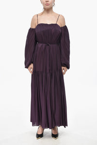 Chiffon Ruffled Dress with Puff Sleeves