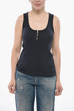 Tank Top a Costine con Half Zip Frontale