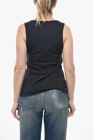 Tank Top a Costine con Half Zip Frontale