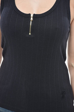 Tank Top a Costine con Half Zip Frontale