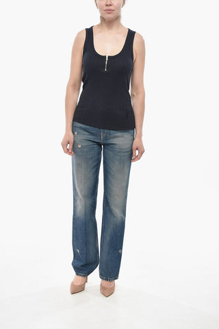 Tank Top a Costine con Half Zip Frontale