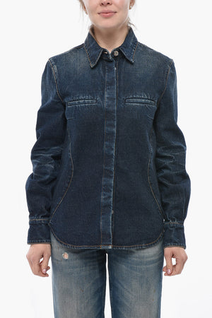 Dark Wash Denim Shirt With Welt Pockets