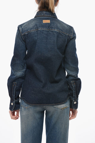 Dark Wash Denim Shirt With Welt Pockets