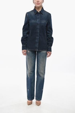 Dark Wash Denim Shirt With Welt Pockets