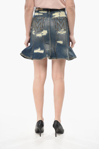 Distressed Denim Miniskirt With Flared Design
