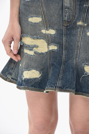 Distressed Denim Miniskirt With Flared Design