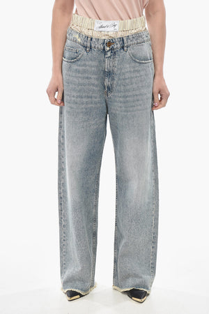 Vintage-Effect Jeans with Double-Fabric Detail 25cm