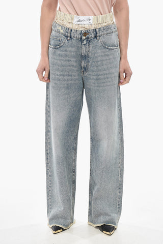 Vintage-Effect Jeans with Double-Fabric Detail 25cm