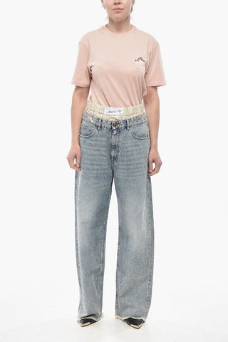 Vintage-Effect Jeans with Double-Fabric Detail 25cm