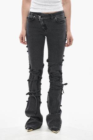 Stone-Wash Bootcut Jeans With Lace-Up Design 22cm