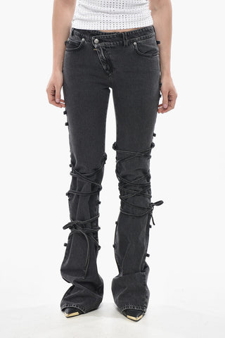 Stone-Wash Bootcut Jeans With Lace-Up Design 22cm