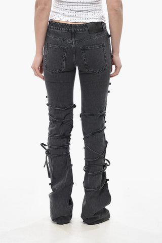 Stone-Wash Bootcut Jeans With Lace-Up Design 22cm