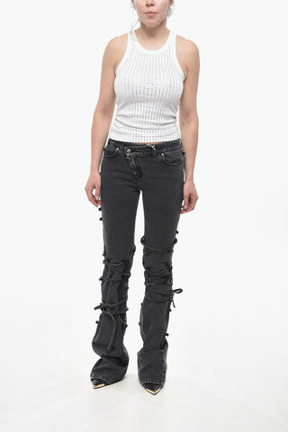 Stone-Wash Bootcut Jeans With Lace-Up Design 22cm