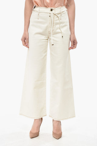 Pantaloni Wide Leg con Cuciture a Vista e Coulisse