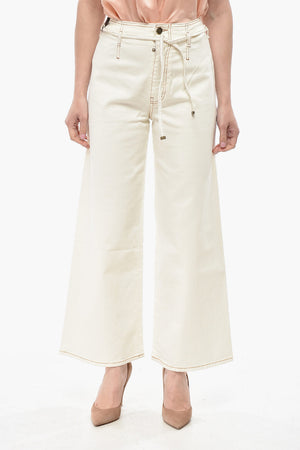 Pantaloni Wide Leg con Cuciture a Vista e Coulisse