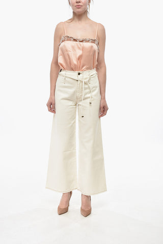 Pantaloni Wide Leg con Cuciture a Vista e Coulisse