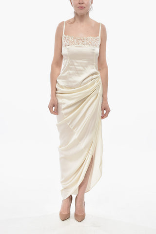 Asymmetric Satin Dress with Lace Detail