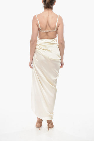 Asymmetric Satin Dress with Lace Detail