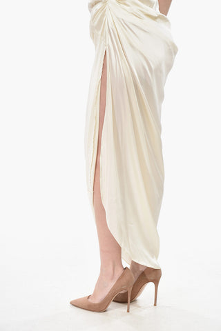 Asymmetric Satin Dress with Lace Detail