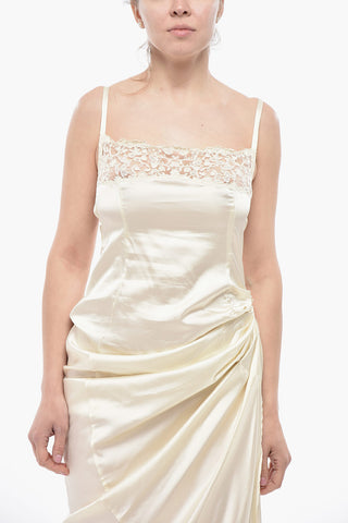 Asymmetric Satin Dress with Lace Detail
