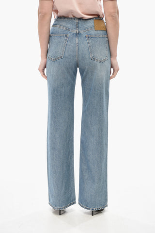 Jeans a Gamba Dritta con Vita Sfrangiata 26cm