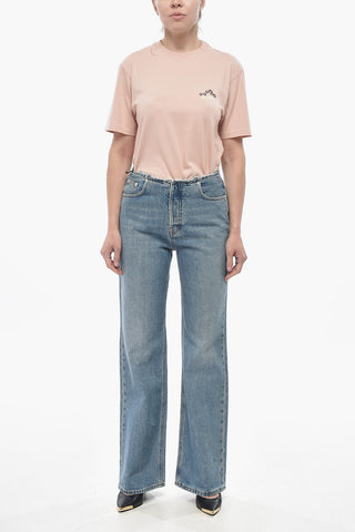 Jeans a Gamba Dritta con Vita Sfrangiata 26cm
