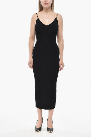 Slip Dress in Maglia con Spalline Gioiello