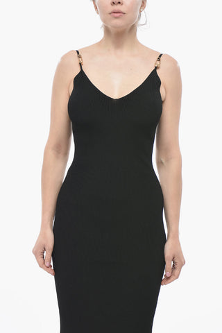 Slip Dress in Maglia con Spalline Gioiello