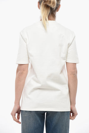 Cotton Crewneck T-Shirt With Jewel Pin
