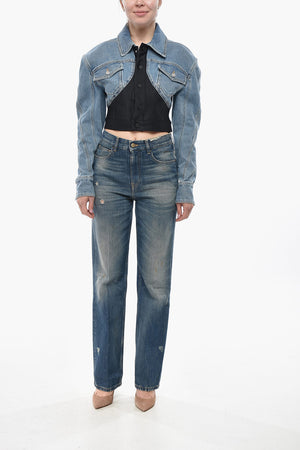 Giubbotto Crop in Denim con Dettaglio in Jersey