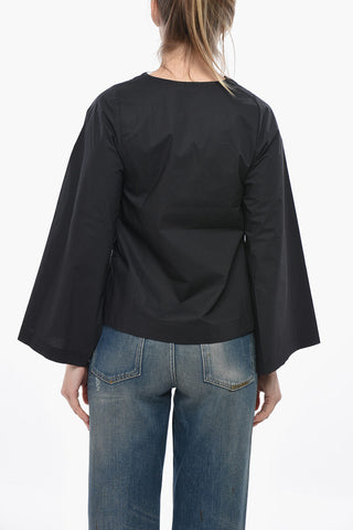 Cotton Poplin Blouse KAMILL with V-Neck