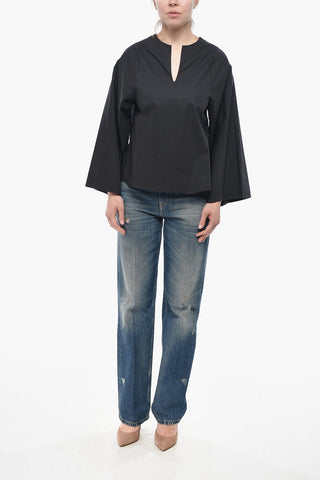Cotton Poplin Blouse KAMILL with V-Neck