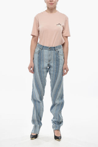 Patchwork-Jeans aus zweifarbigem Denim 17 cm