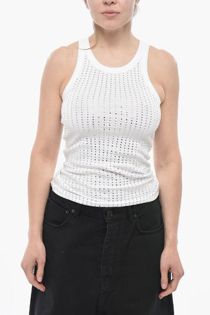 Tank Top in Cotone con Strass All Over